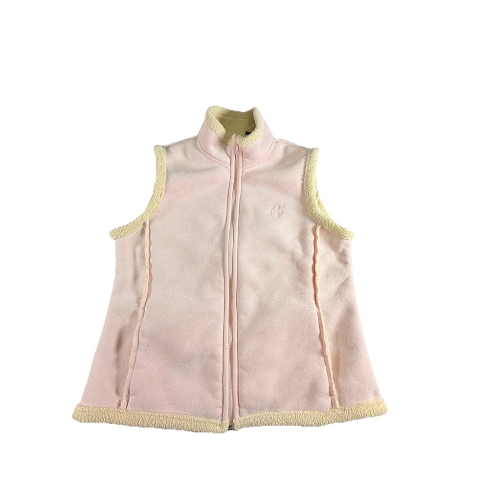 Big Dogs Vest Womens Small  Pastel Pink  Fleece Full Zip Pockets Mock Neck Thick